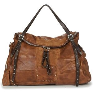 A.S.98 Tan & Dark Brown Leather Tote Bag